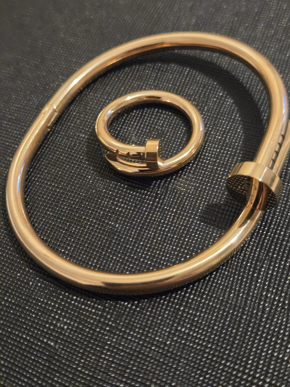 Rose Gold Tone, Nail  Bangle and Ring Set - Women Jewelry